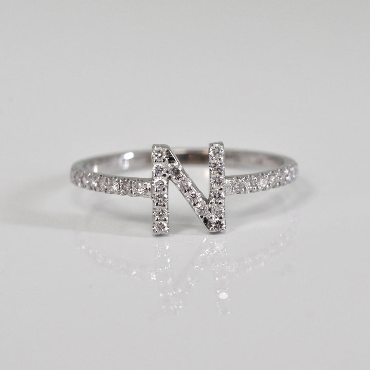 white gold N Letter Diamonds Ring