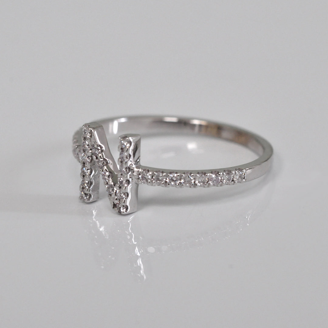 white gold N Letter Diamonds Ring