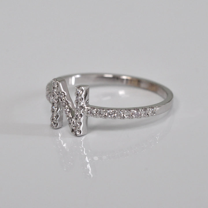 white gold N Letter Diamonds Ring