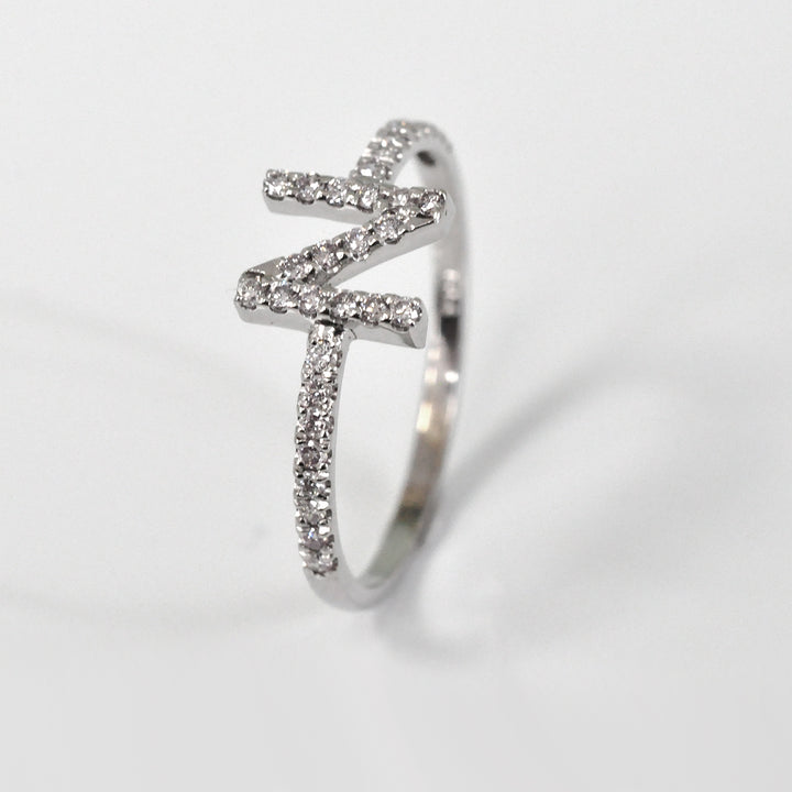 white gold N Letter Diamonds Ring