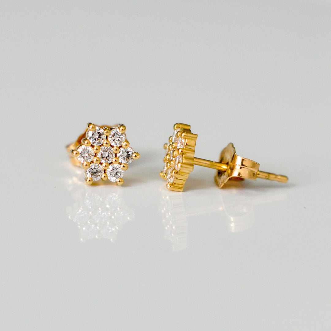 YELLOW GOLD flower shape diamonds earrings