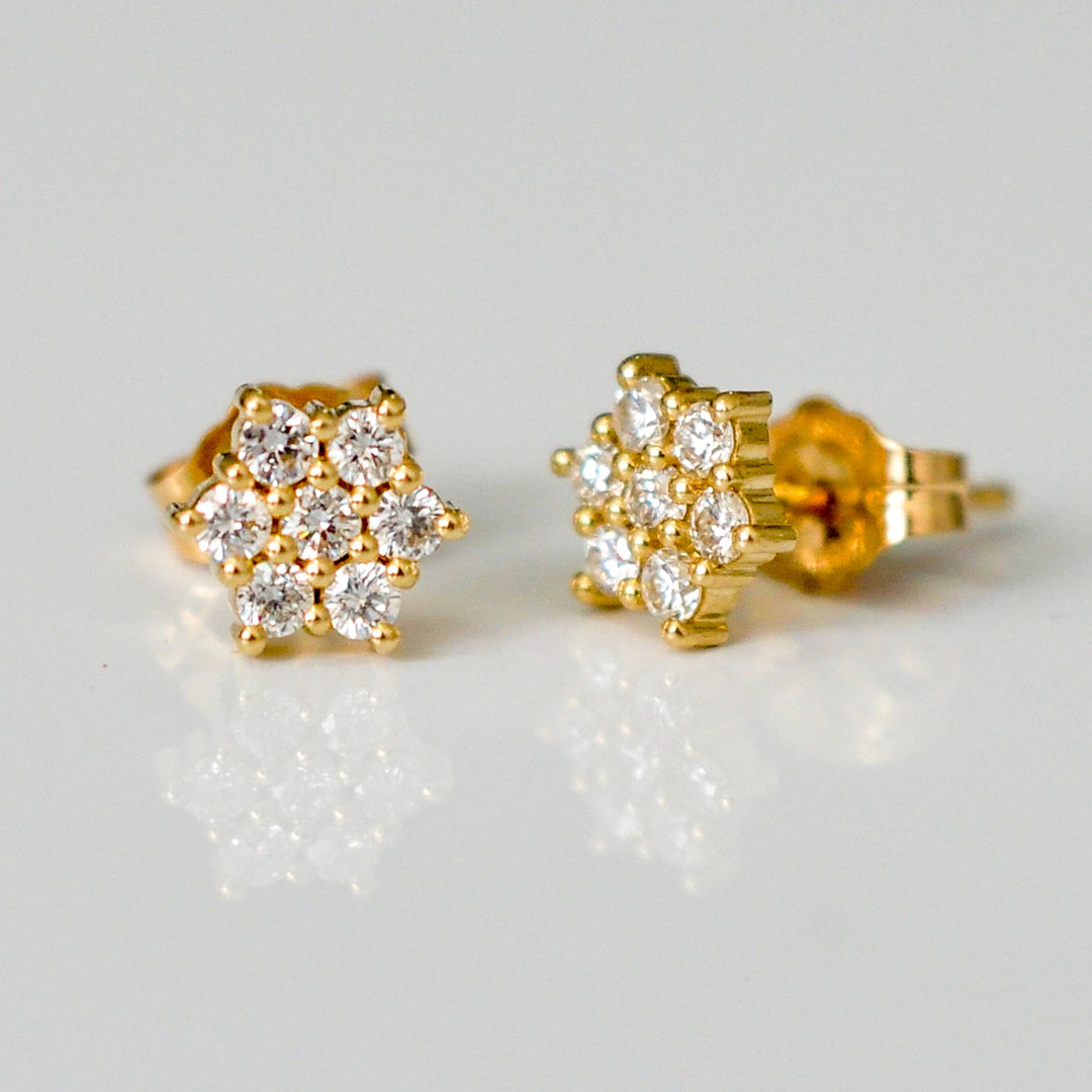 YELLOW GOLD flower shape diamonds earrings