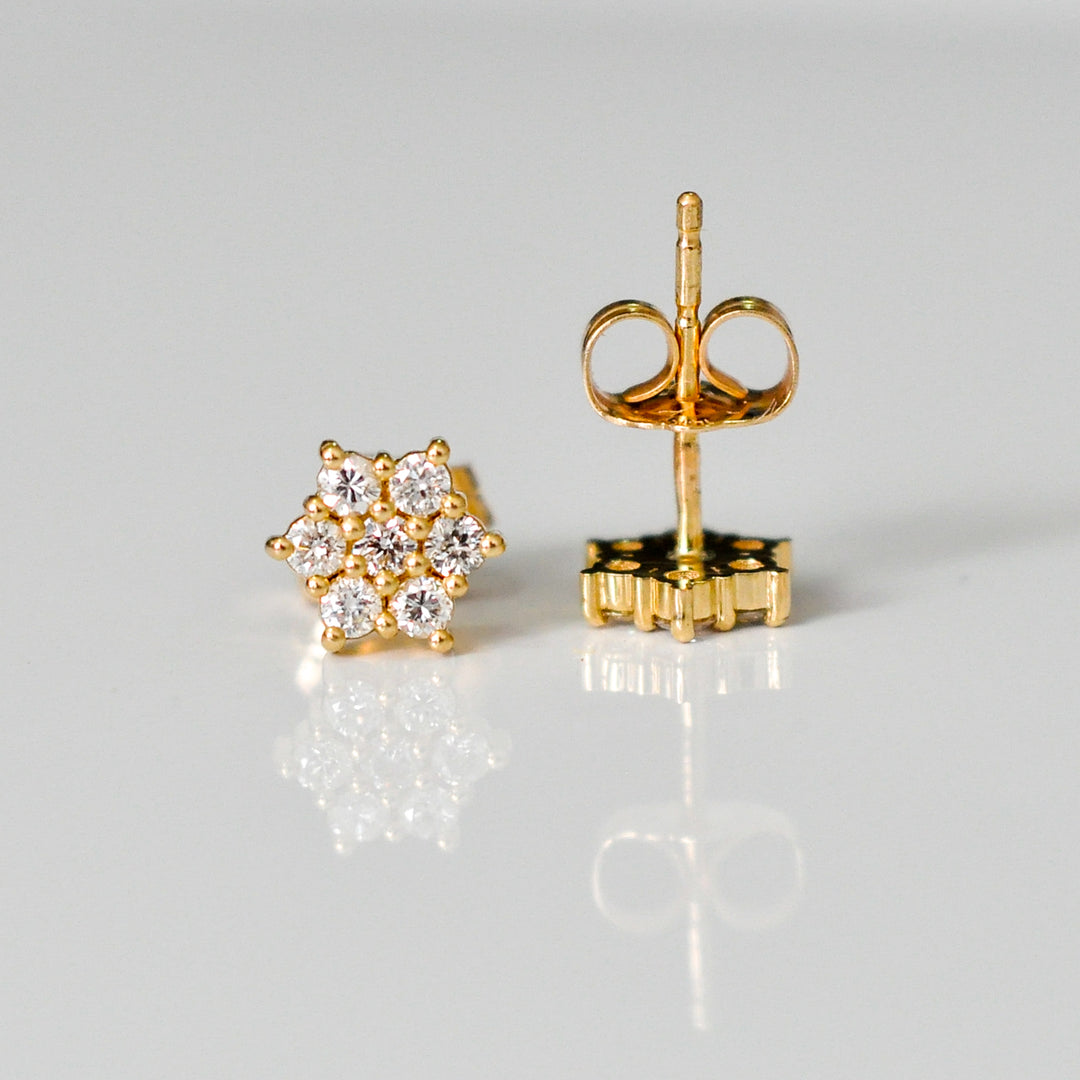 YELLOW GOLD flower shape diamonds earrings