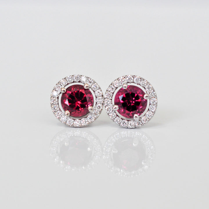 Rhodolite and Diamonds white gold halo Earrings