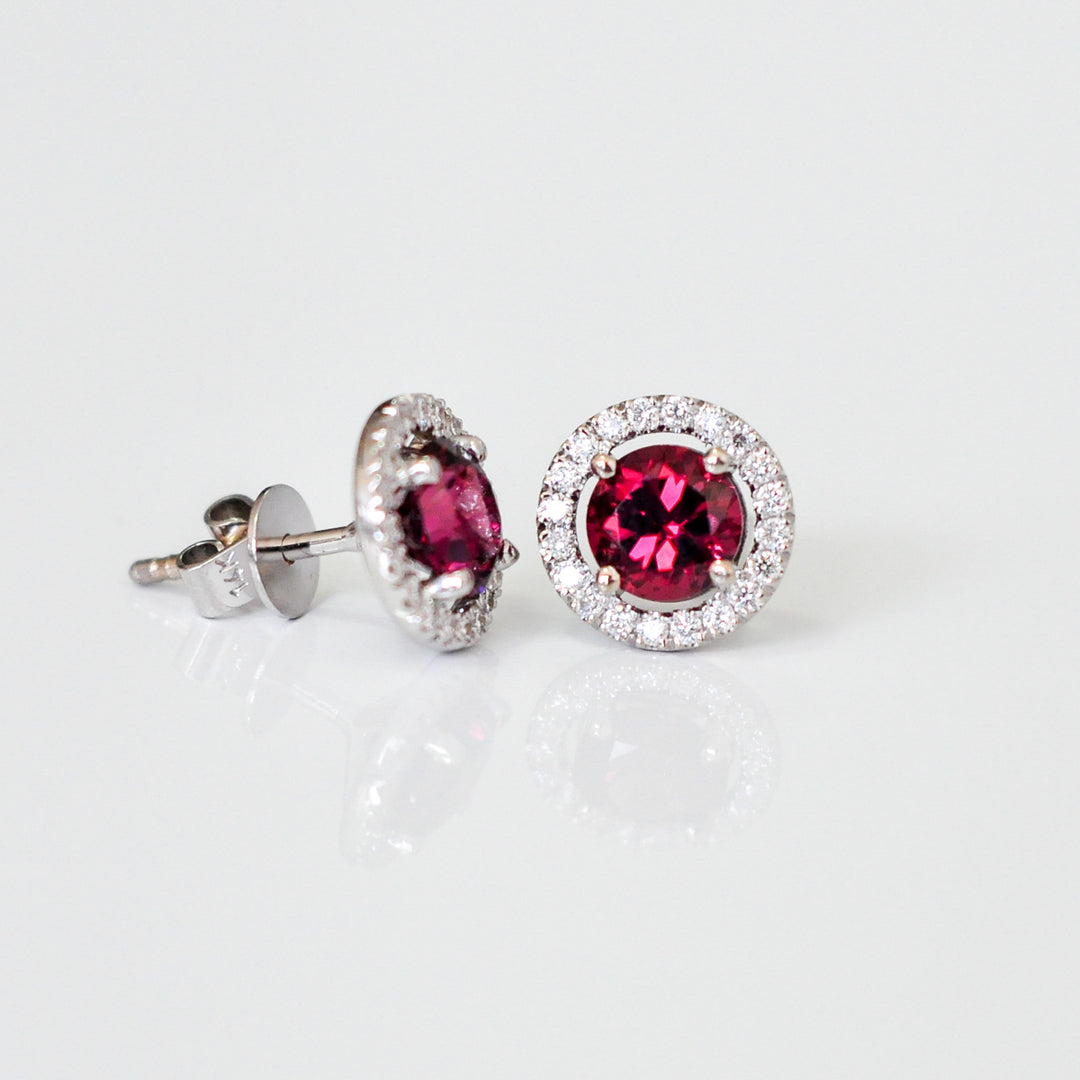 Rhodolite and Diamonds white gold halo Earrings