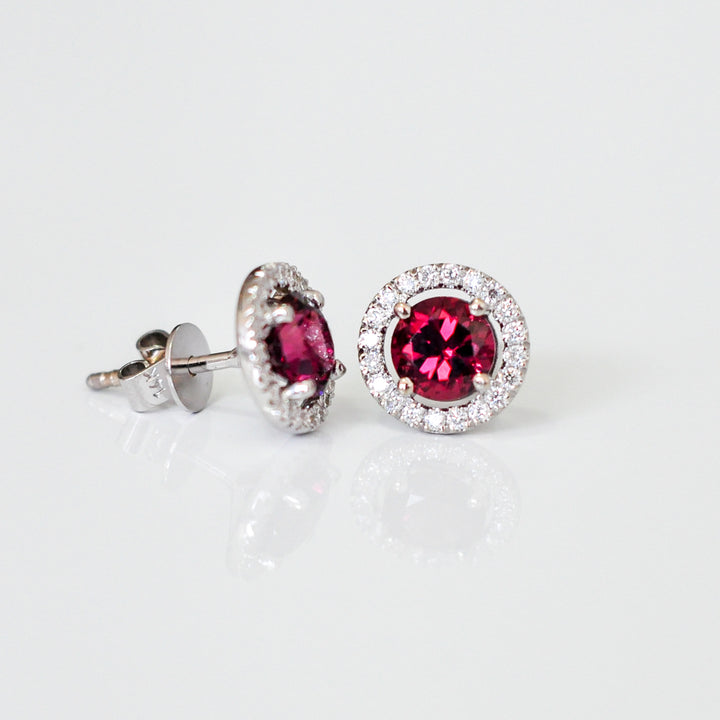 Rhodolite and Diamonds white gold halo Earrings