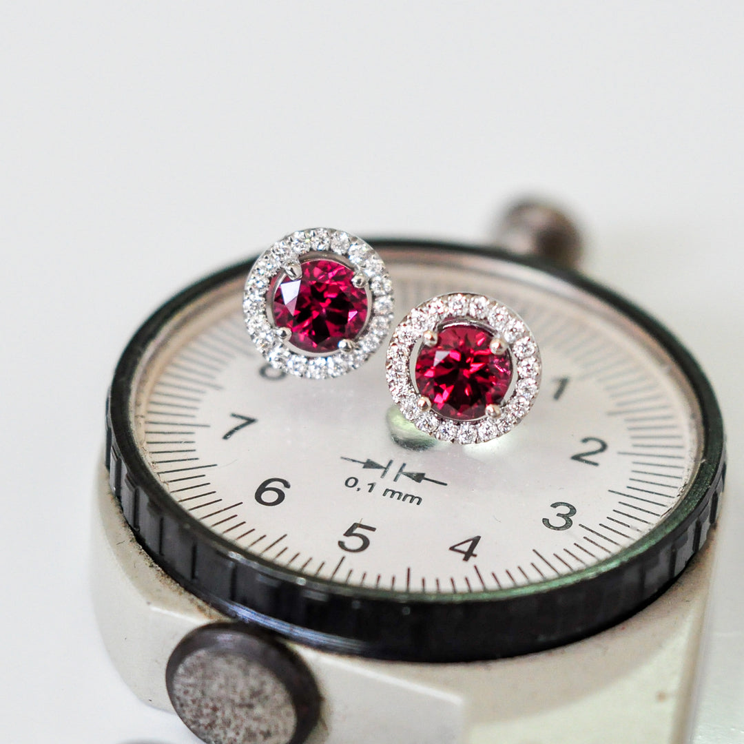 Rhodolite and Diamonds white gold halo Earrings
