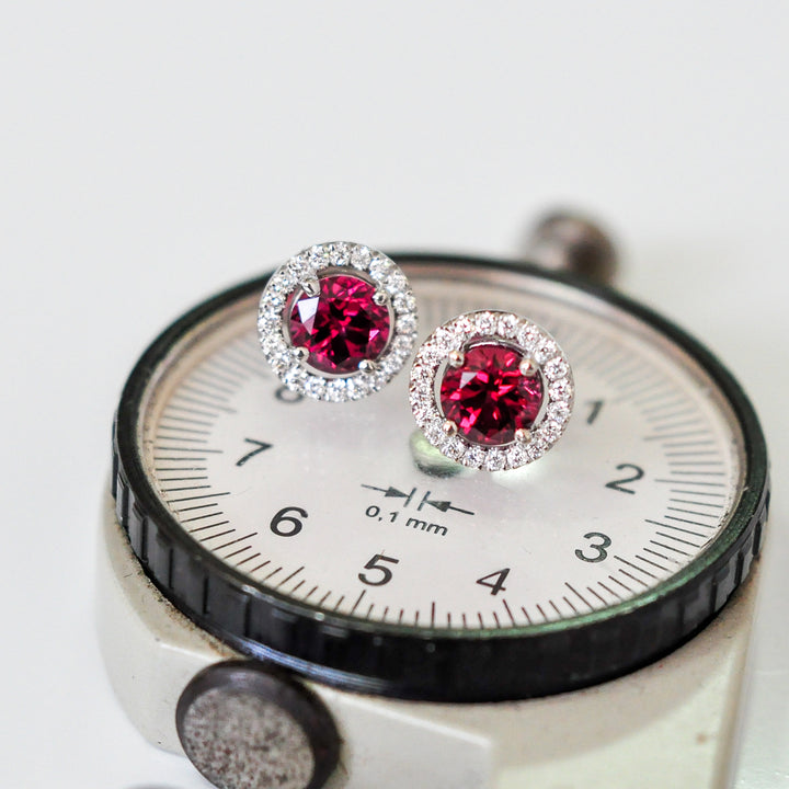 Rhodolite and Diamonds white gold halo Earrings