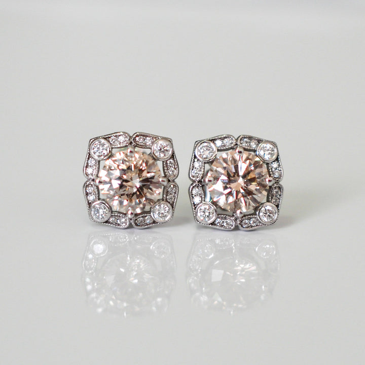 fancy brown &amp; white diamonds vintage style Earrings