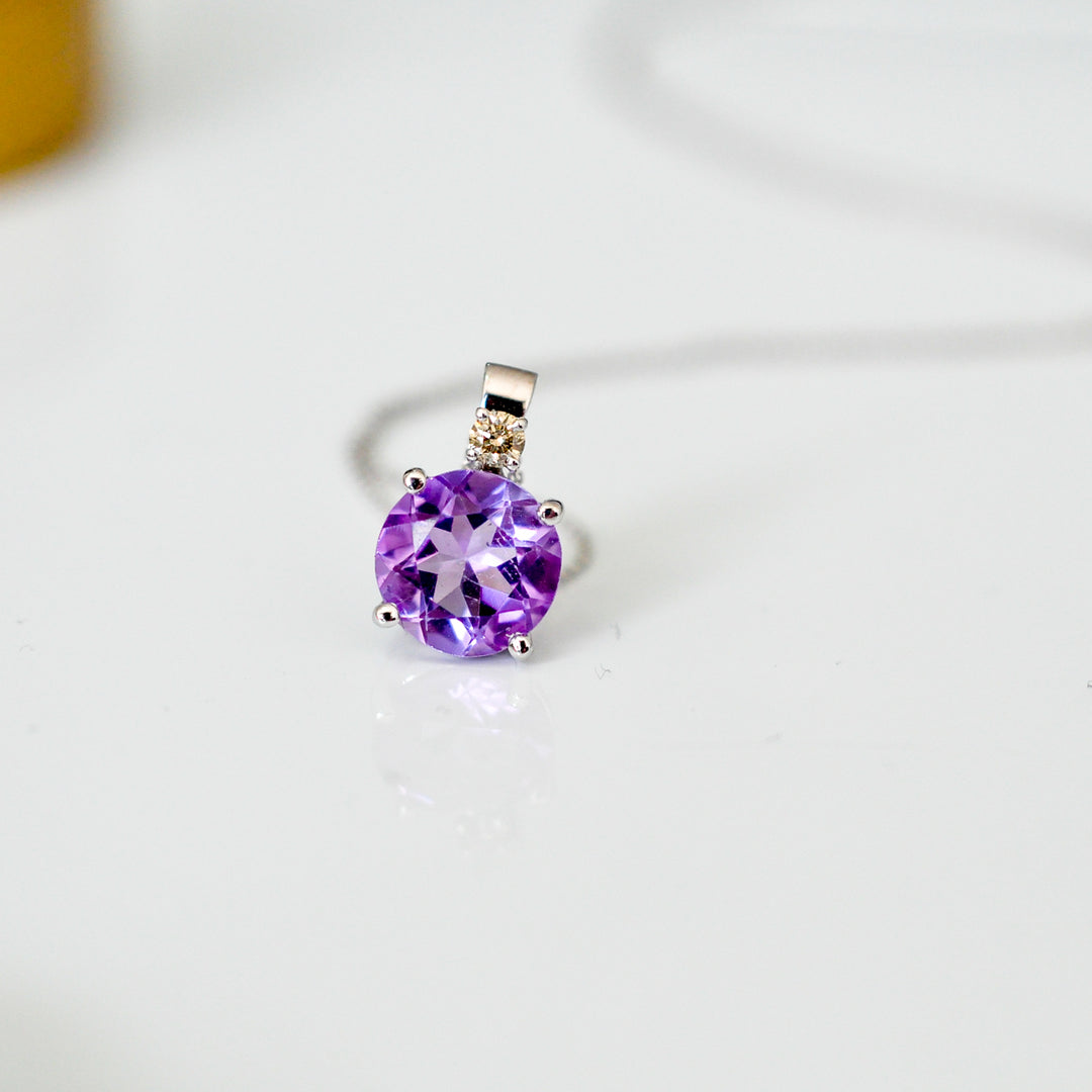 Amethyst Pendant with fancy brown diamond