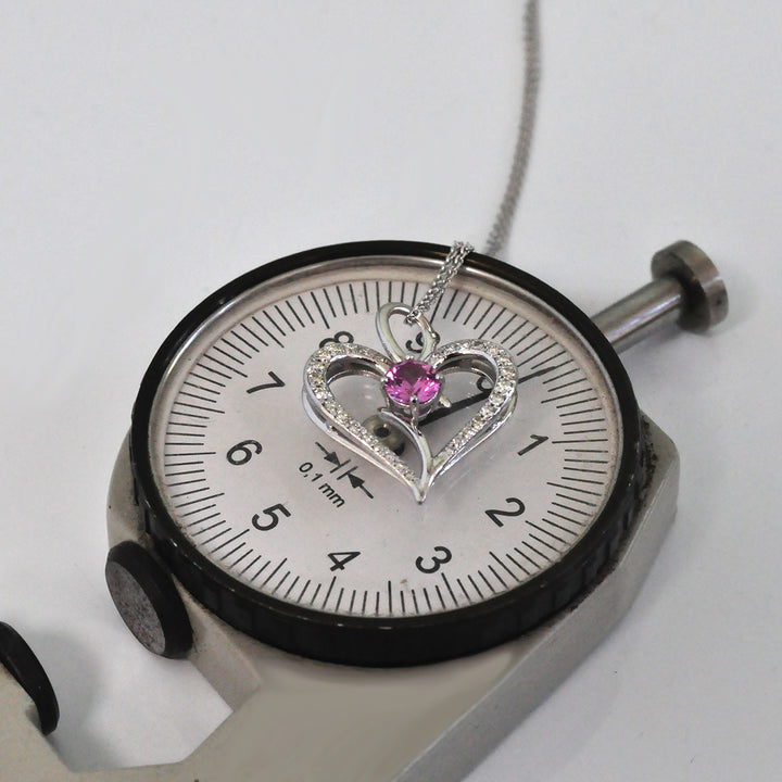 White diamonds &amp; pink Sapphire heart pendant