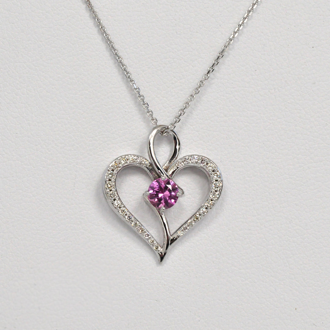 White diamonds &amp; pink Sapphire heart pendant