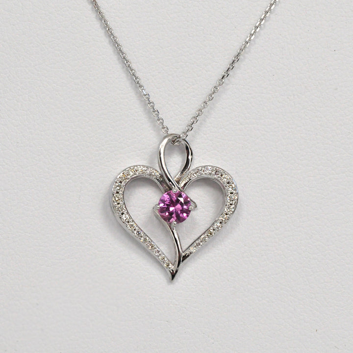White diamonds &amp; pink Sapphire heart pendant