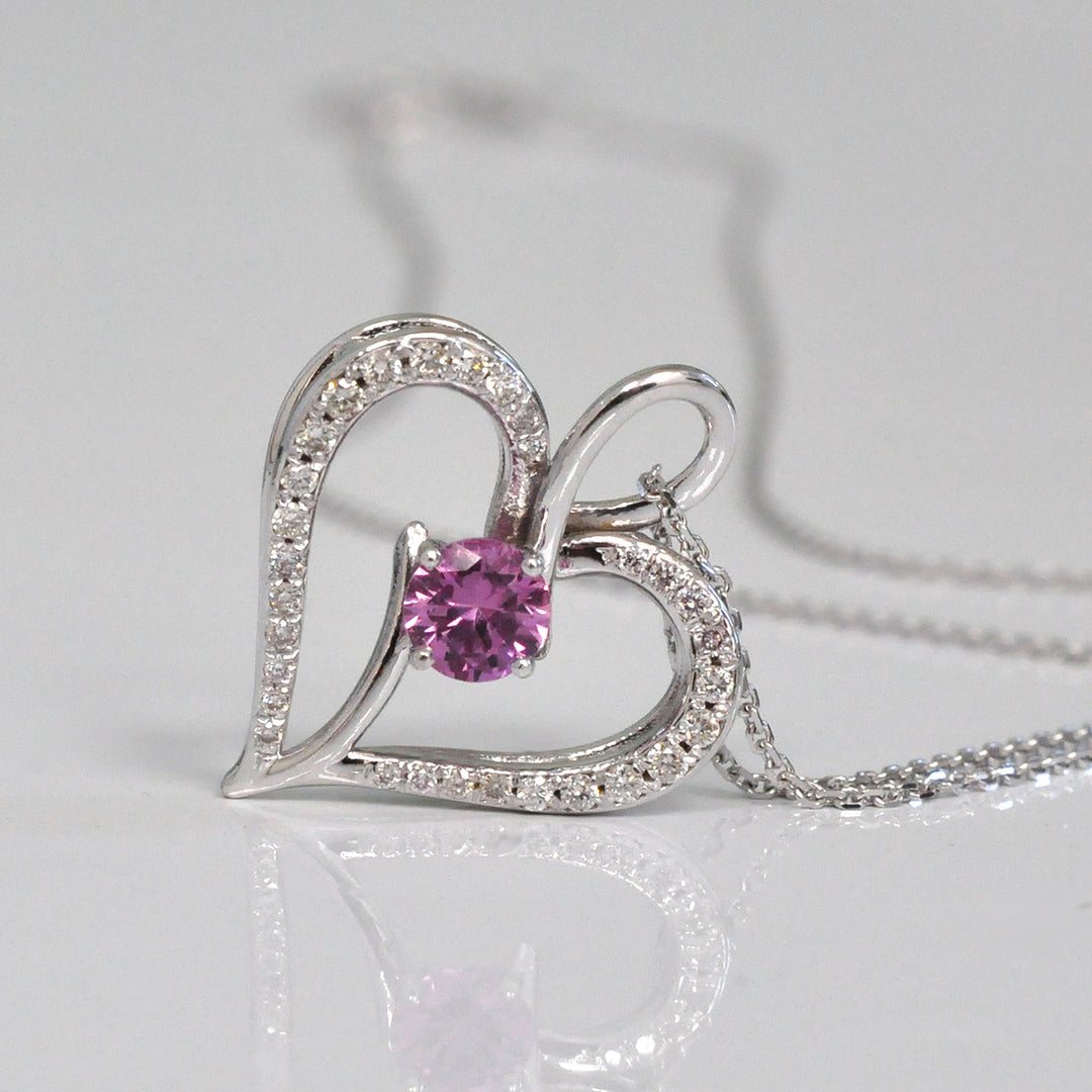 White diamonds &amp; pink Sapphire heart pendant
