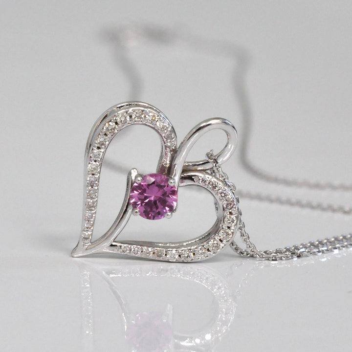 White diamonds &amp; pink Sapphire heart pendant