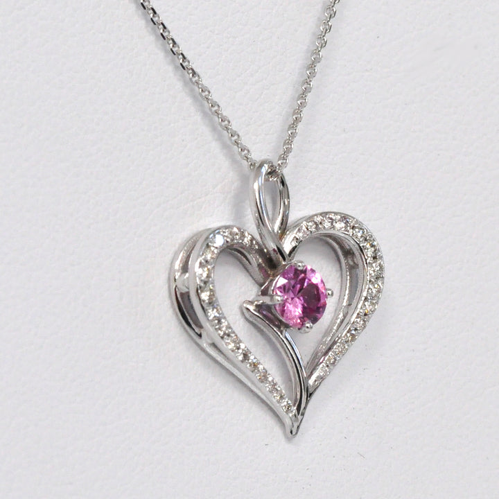 White diamonds &amp; pink Sapphire heart pendant