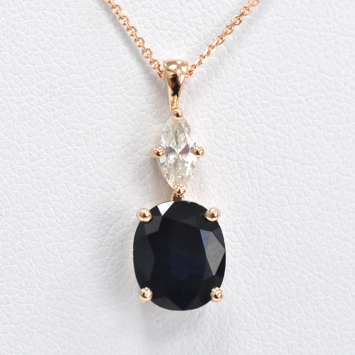 Oval black sapphire and white Diamond pendant