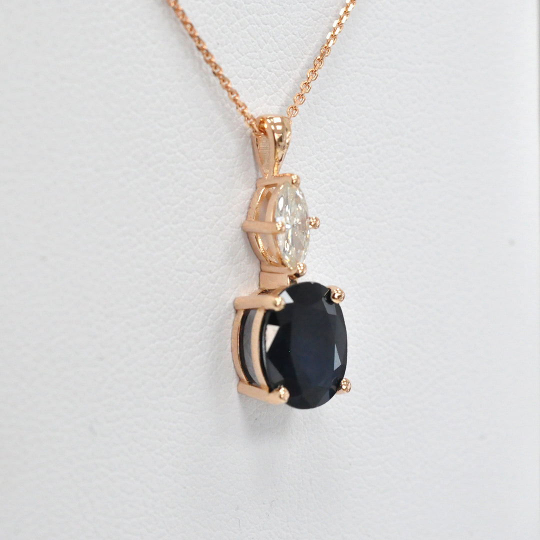 Oval black sapphire and white Diamond pendant