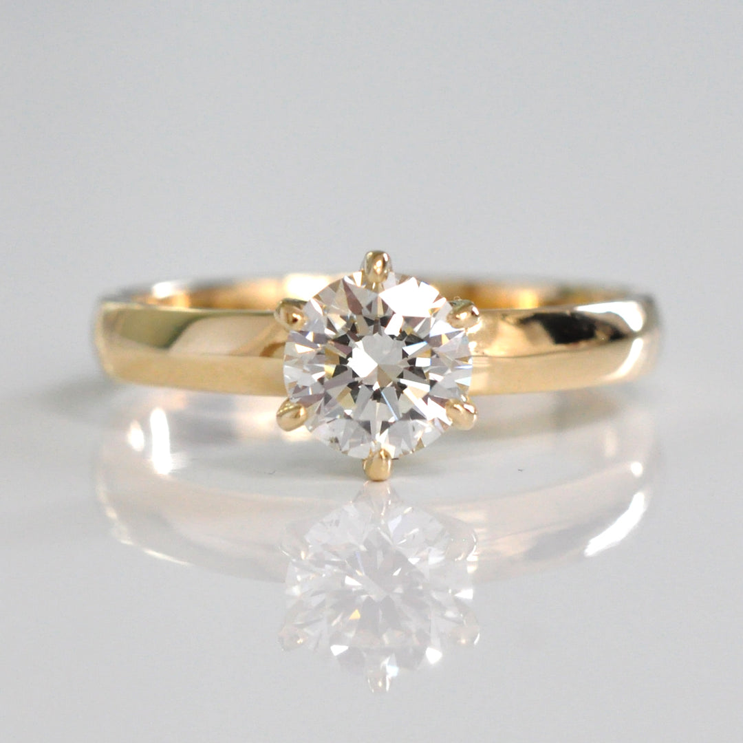 Six Prongs gentle knife edge shank diamond solitaire