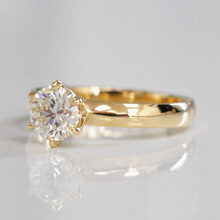 Six Prongs gentle knife edge shank diamond solitaire