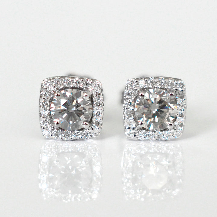 White gold white Diamonds halo Earrings