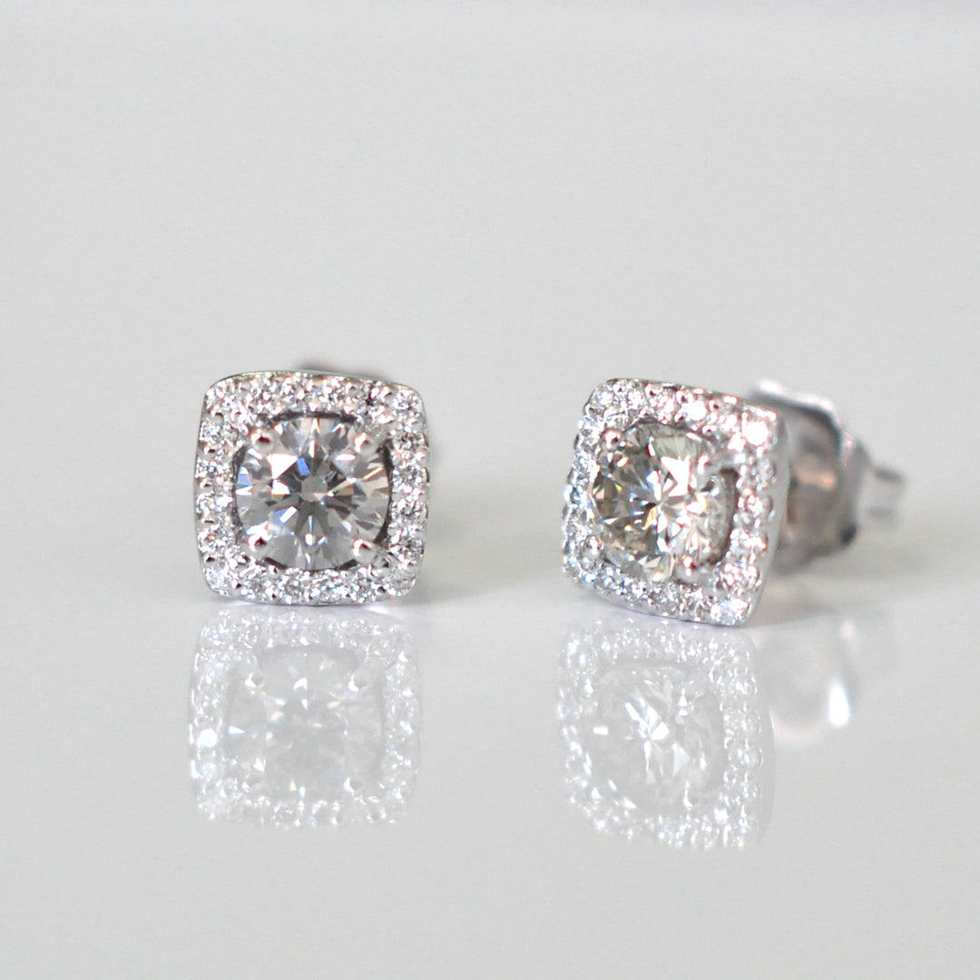 White gold white Diamonds halo Earrings