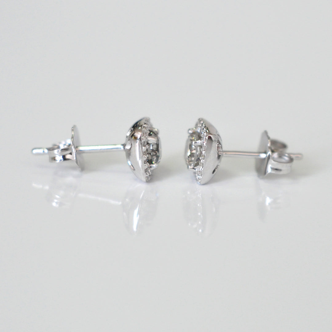 White gold white Diamonds halo Earrings