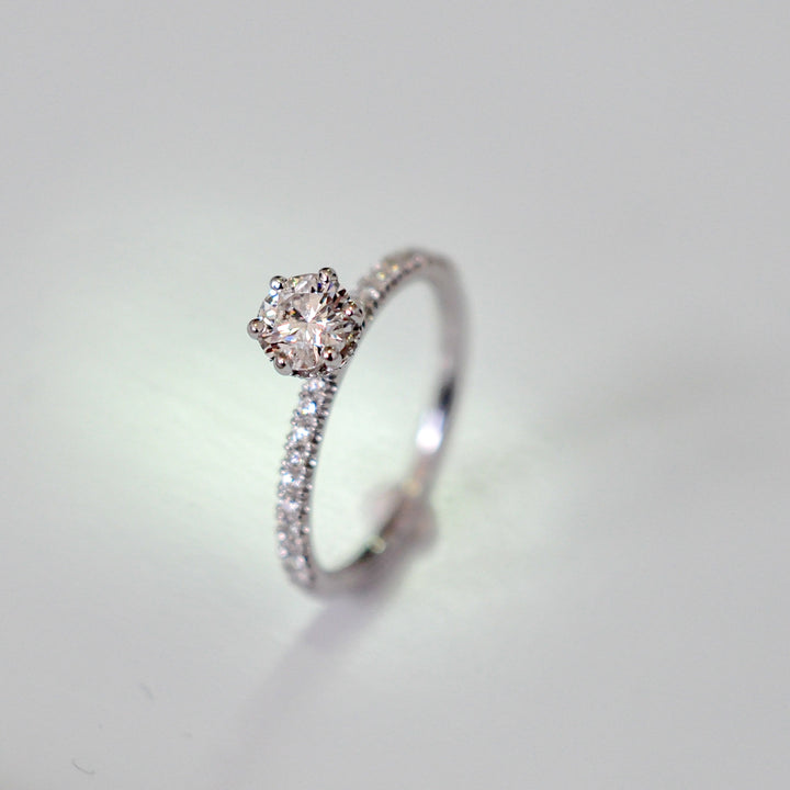 Delicate WHITE GOLD AND DIAMOND 6 prongs engagement Ring