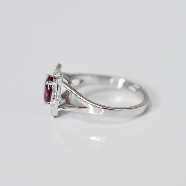 OVAL RUBY and diamonds FLOWER SHAPE HALO RING