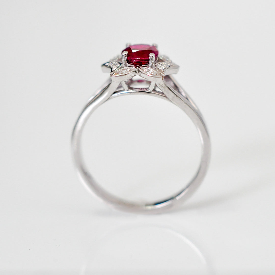 OVAL RUBY and diamonds FLOWER SHAPE HALO RING