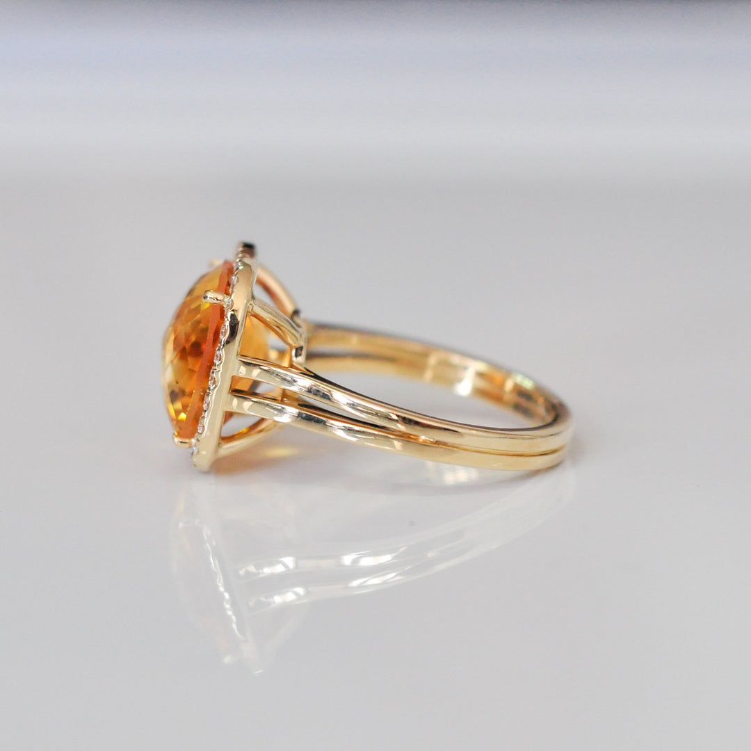 cushion shape Checkerbord  CITRINE &amp; diamonds HALO RING