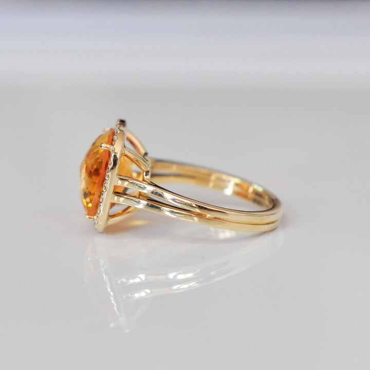 cushion shape Checkerbord  CITRINE &amp; diamonds HALO RING