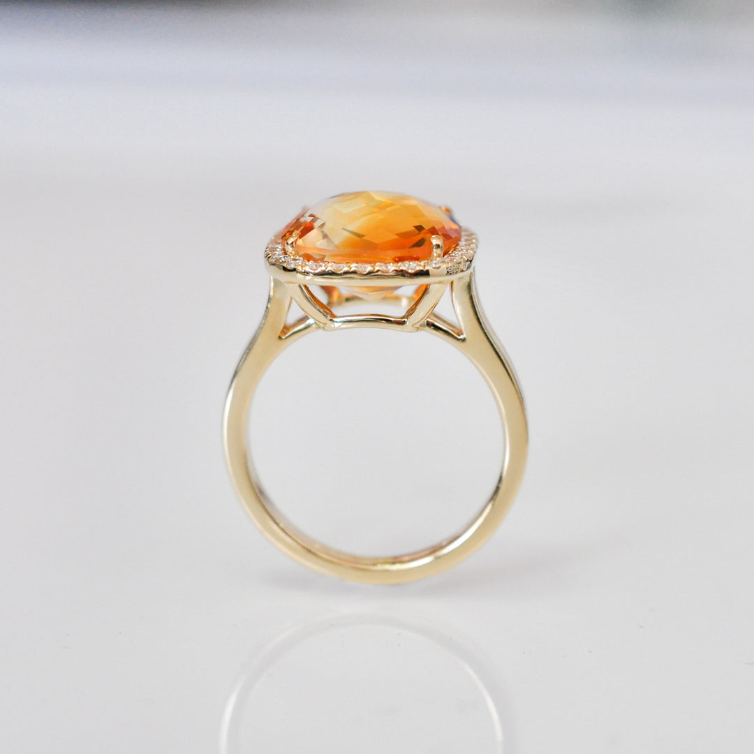 cushion shape Checkerbord  CITRINE &amp; diamonds HALO RING