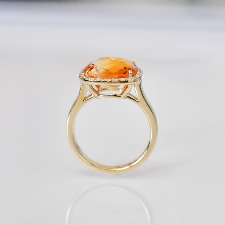 cushion shape Checkerbord  CITRINE &amp; diamonds HALO RING