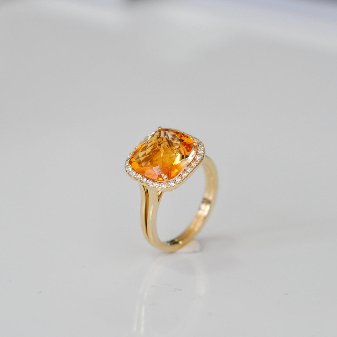 cushion shape Checkerbord  CITRINE &amp; diamonds HALO RING