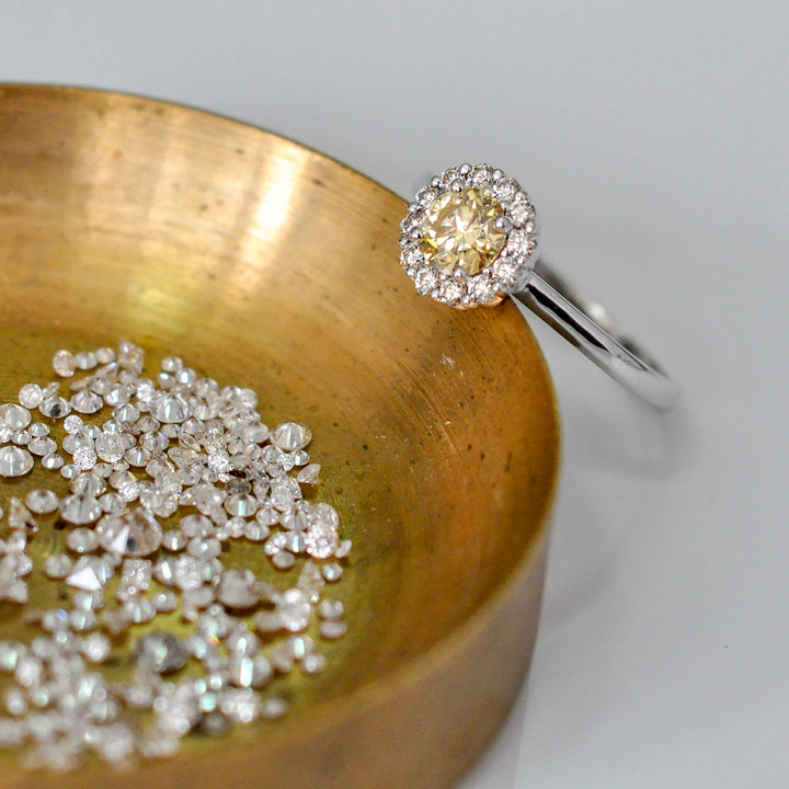 0.5 carat yellow brown diamond Halo RING