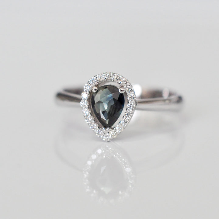 pear shape rose cut BLACK DIAMOND HALO RING
