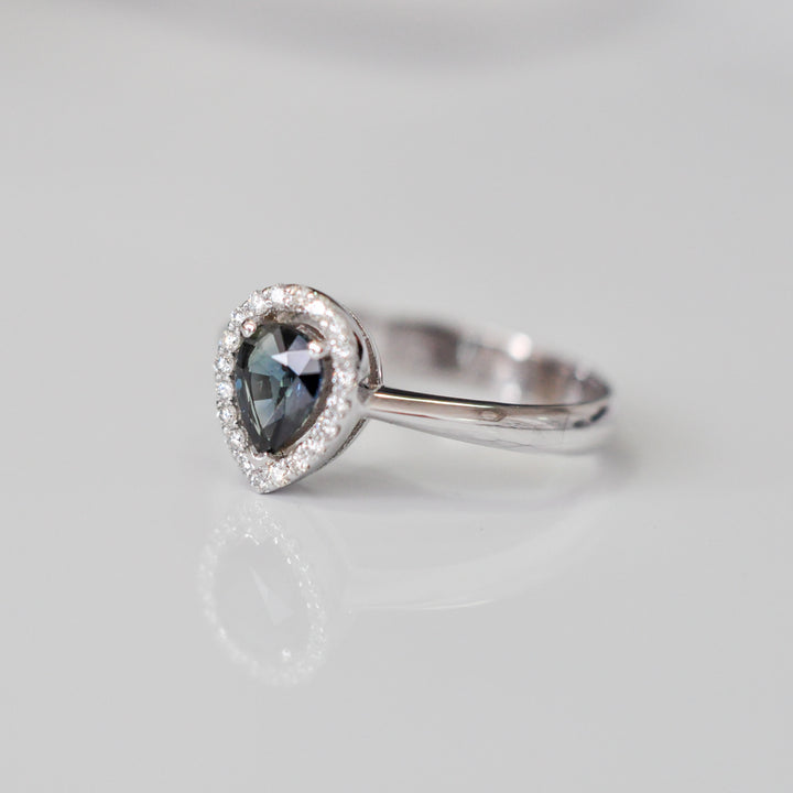 pear shape rose cut BLACK DIAMOND HALO RING