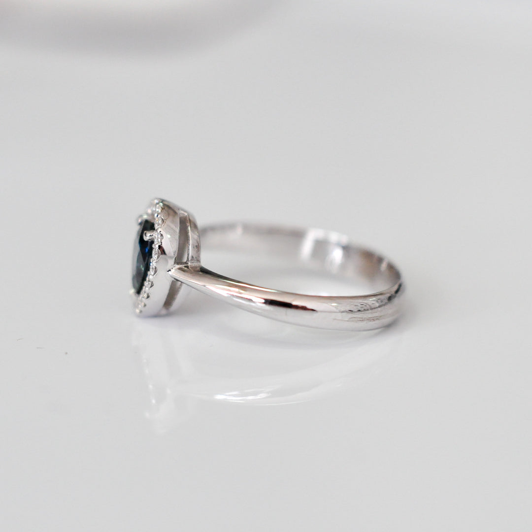 pear shape rose cut BLACK DIAMOND HALO RING