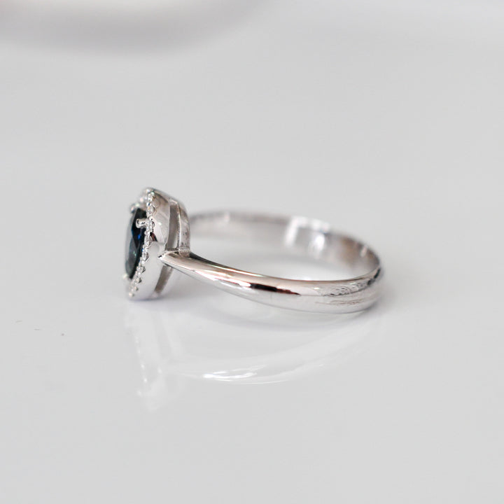 pear shape rose cut BLACK DIAMOND HALO RING