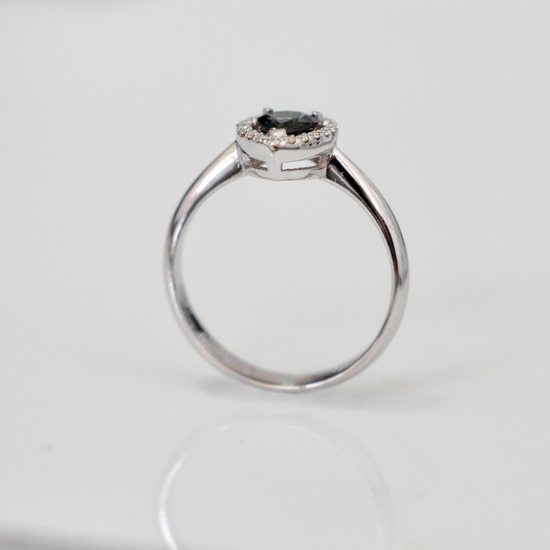 pear shape rose cut BLACK DIAMOND HALO RING