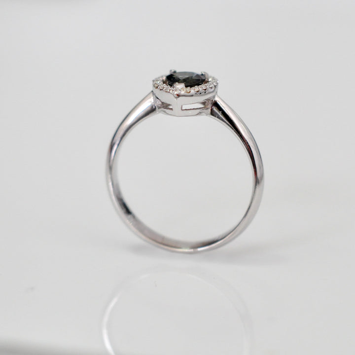 pear shape rose cut BLACK DIAMOND HALO RING