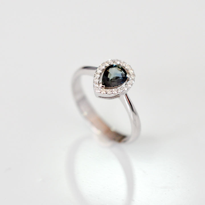 pear shape rose cut BLACK DIAMOND HALO RING