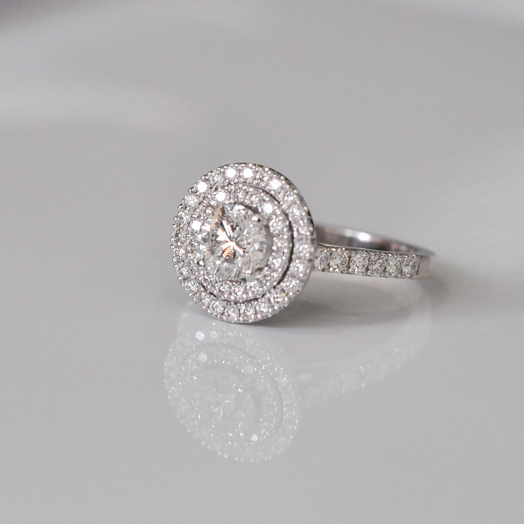 White gold diamonds  (1.4 ct tw) double halo ring