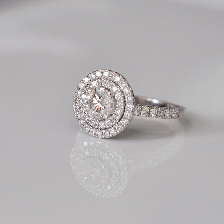 White gold diamonds  (1.4 ct tw) double halo ring