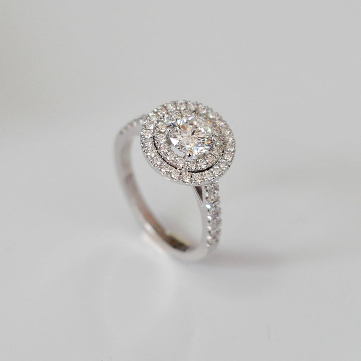 White gold diamonds  (1.4 ct tw) double halo ring