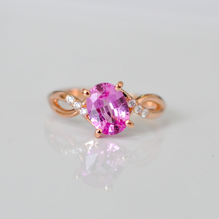rose gold Pink Sapphire and Diamond twist style Ring