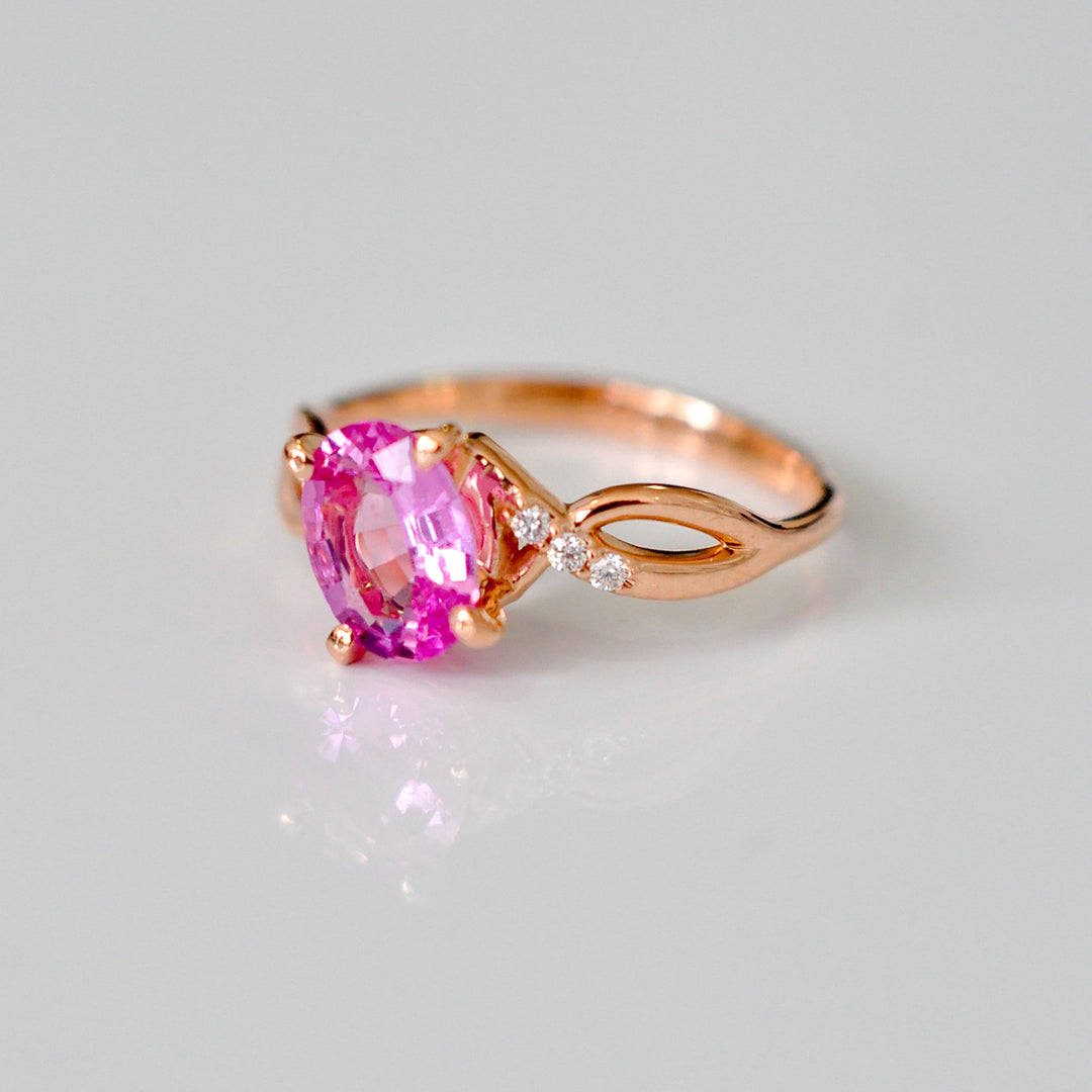 rose gold Pink Sapphire and Diamond twist style Ring