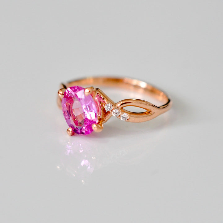 rose gold Pink Sapphire and Diamond twist style Ring