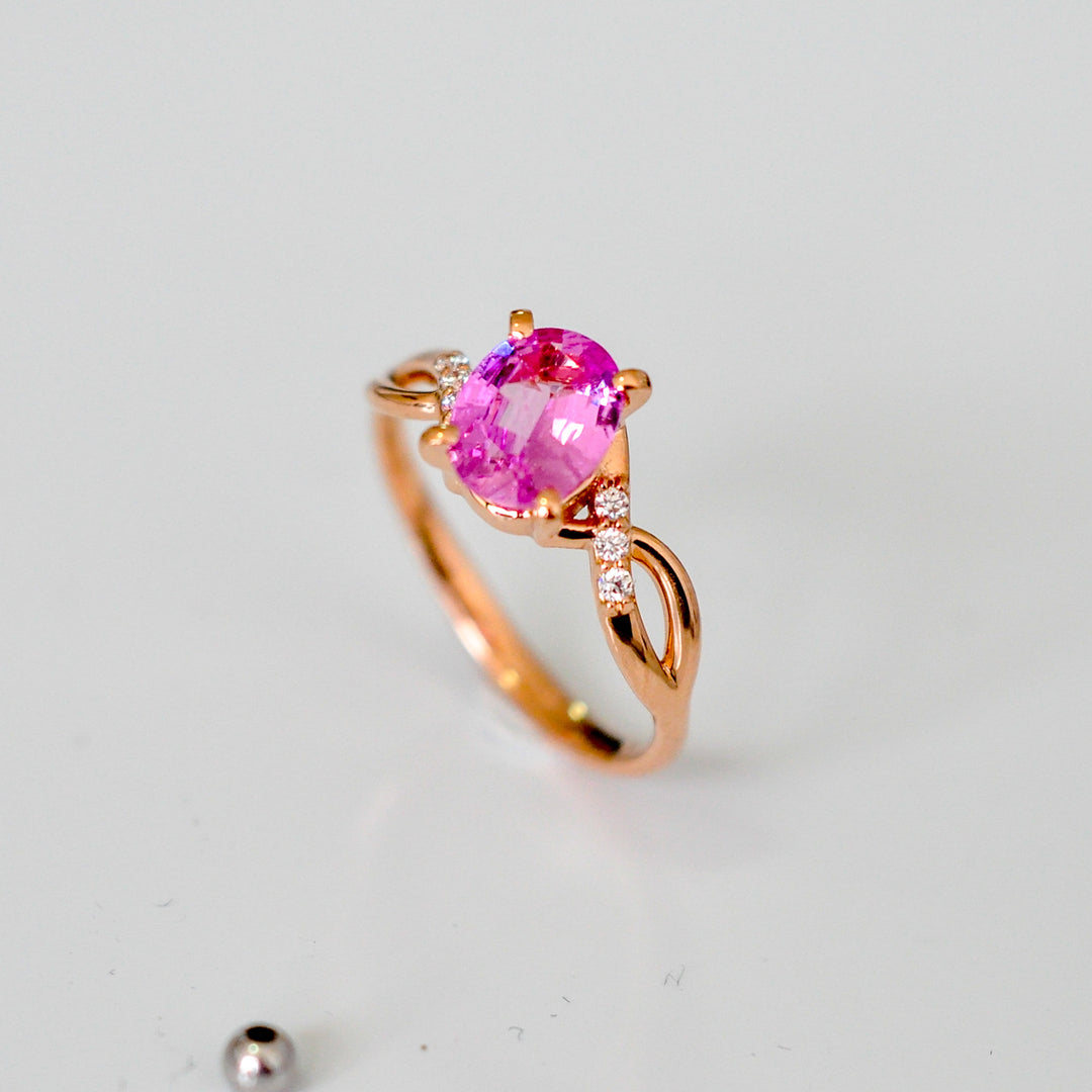 rose gold Pink Sapphire and Diamond twist style Ring